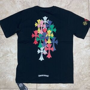 Chrome Hearts Black Tee with Multicolor Floral Design